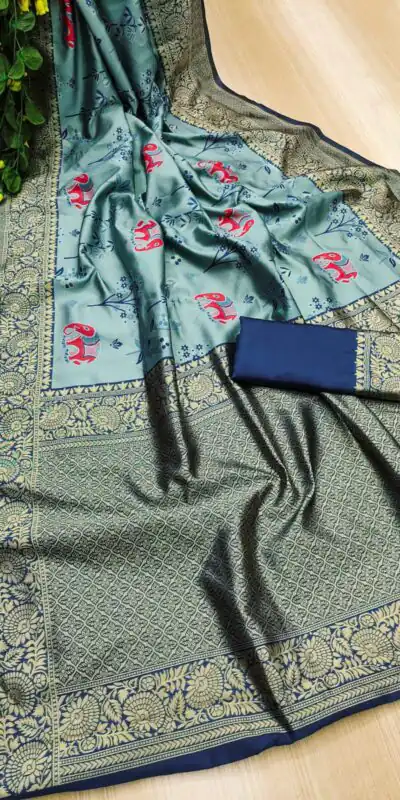 Navy Blue Soft Lichi Silk Jacquard Saree | Sarees, Bollywood Sarees, Creative Sarees, Designer Sarees, Embroidered Sarees, Ethnic Saree, Modern Digital sarees, Party Wear Sarees