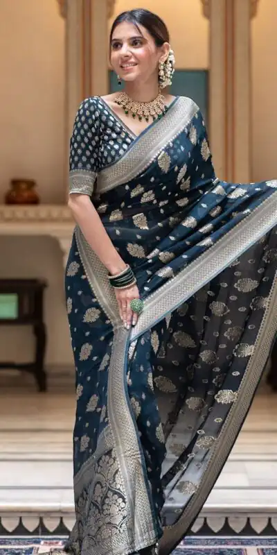 Navy Blue Soft Lichi Silk Jacquard Work Saree | Sarees, Bollywood Sarees, Creative Sarees, Designer Sarees, Embroidered Sarees, Ethnic Saree, Modern Digital sarees, Party Wear Sarees