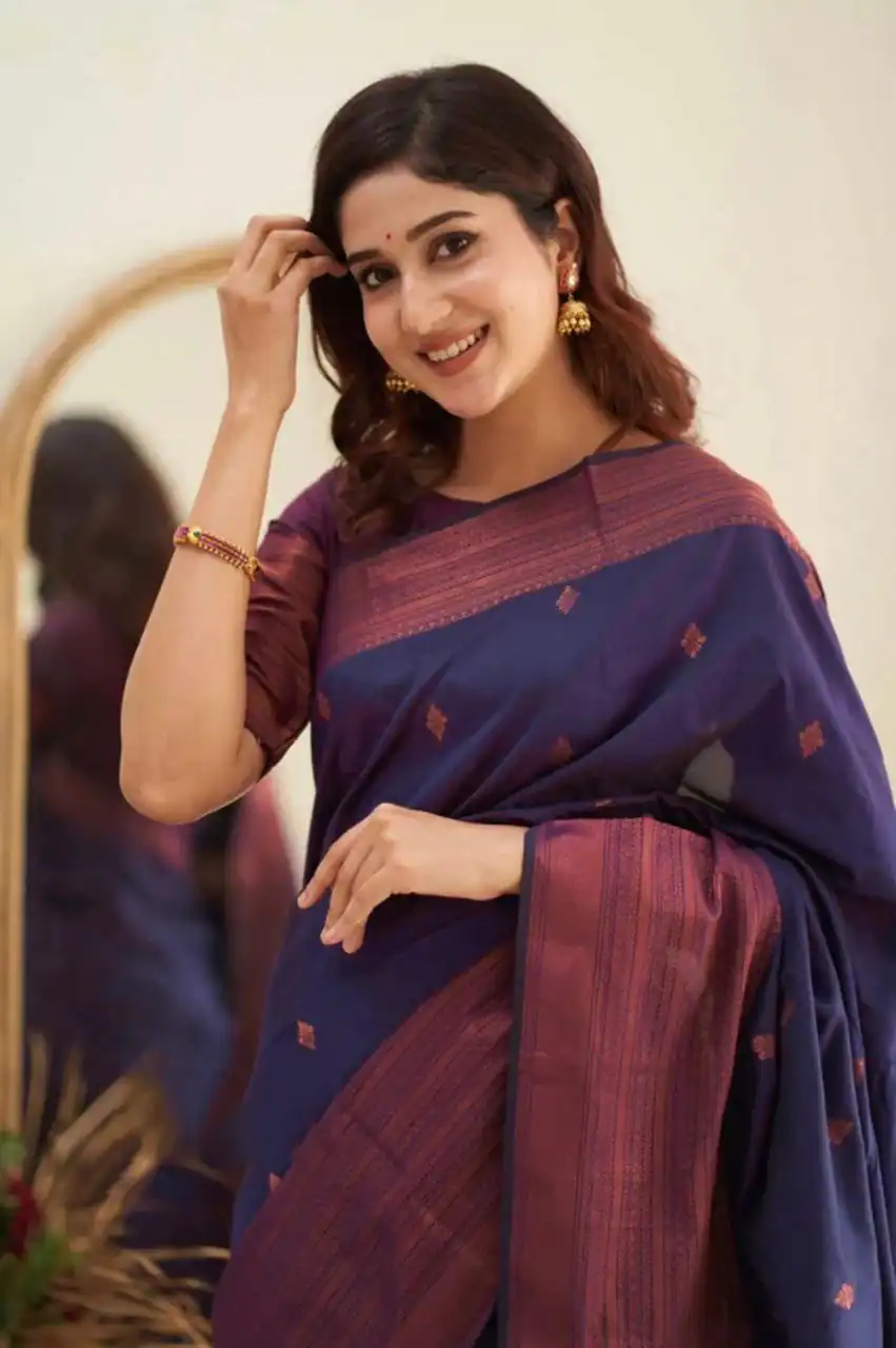 Navy Blue Soft Lichi Silk Lace Border Saree | Sarees, Bollywood Sarees, Creative Sarees, Designer Sarees, Embroidered Sarees, Ethnic Saree, Modern Digital sarees, Party Wear Sarees