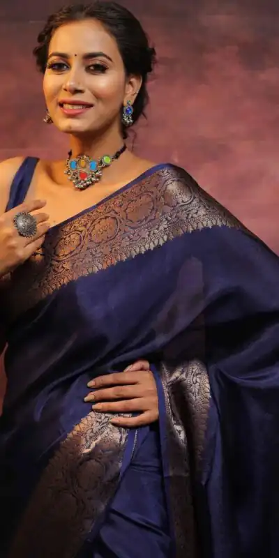 Navy Blue Soft Lichi Silk Lace Border Saree | Sarees, Bollywood Sarees, Creative Sarees, Designer Sarees, Embroidered Sarees, Ethnic Saree, Modern Digital sarees, Party Wear Sarees