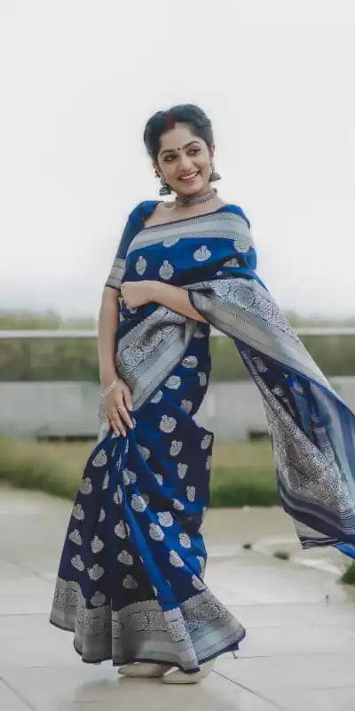 Navy Blue Soft Lichi Silk Lace Border Work Saree | Sarees, Bollywood Sarees, Creative Sarees, Designer Sarees, Embroidered Sarees, Ethnic Saree, Modern Digital sarees, Party Wear Sarees