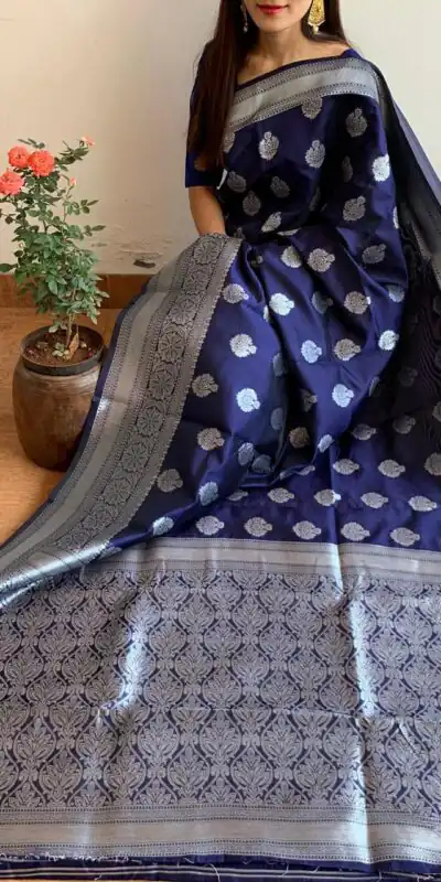 Navy Blue Soft Lichi Silk Lace Border Work Saree | Sarees, Bollywood Sarees, Creative Sarees, Designer Sarees, Embroidered Sarees, Ethnic Saree, Modern Digital sarees, Party Wear Sarees