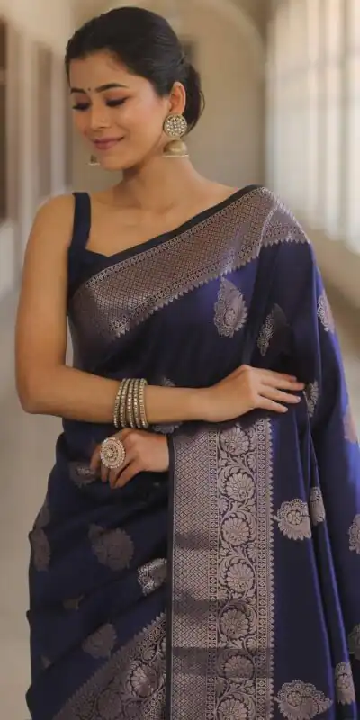 Navy Blue Soft Lichi Silk Rich Pallu Border Saree | Sarees, Bollywood Sarees, Creative Sarees, Designer Sarees, Embroidered Sarees, Ethnic Saree, Modern Digital sarees, Party Wear Sarees