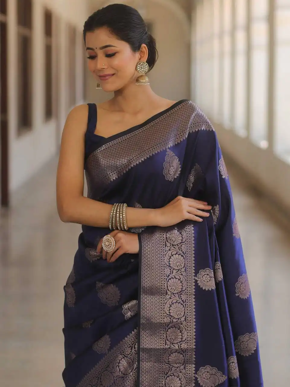 Navy Blue Soft Lichi Silk Rich Pallu Border Saree | Sarees, Bollywood Sarees, Creative Sarees, Designer Sarees, Embroidered Sarees, Ethnic Saree, Modern Digital sarees, Party Wear Sarees