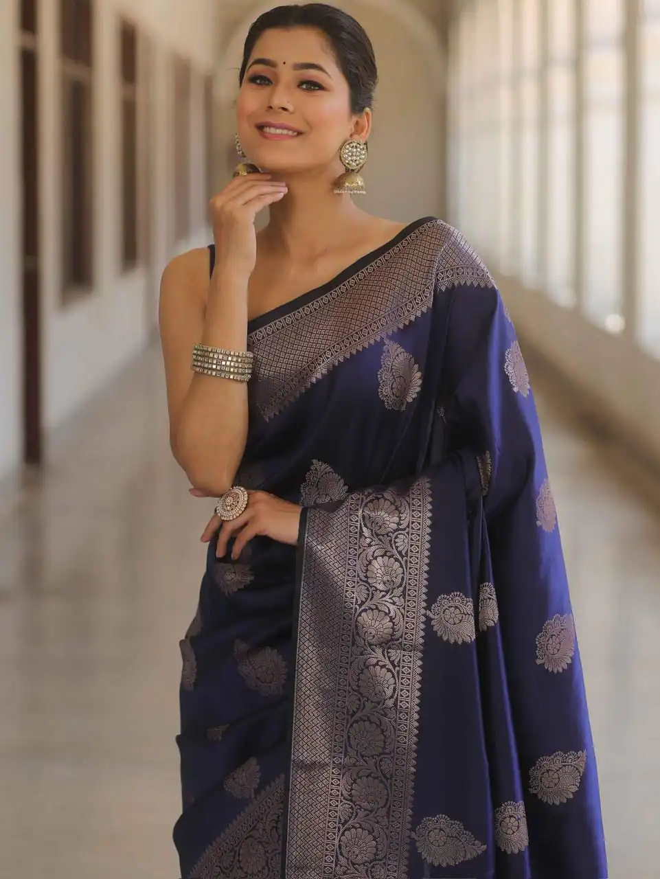 Navy Blue Soft Lichi Silk Rich Pallu Border Saree | Sarees, Bollywood Sarees, Creative Sarees, Designer Sarees, Embroidered Sarees, Ethnic Saree, Modern Digital sarees, Party Wear Sarees