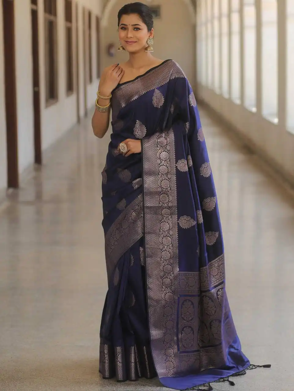 Navy Blue Soft Lichi Silk Rich Pallu Border Saree | Sarees, Bollywood Sarees, Creative Sarees, Designer Sarees, Embroidered Sarees, Ethnic Saree, Modern Digital sarees, Party Wear Sarees