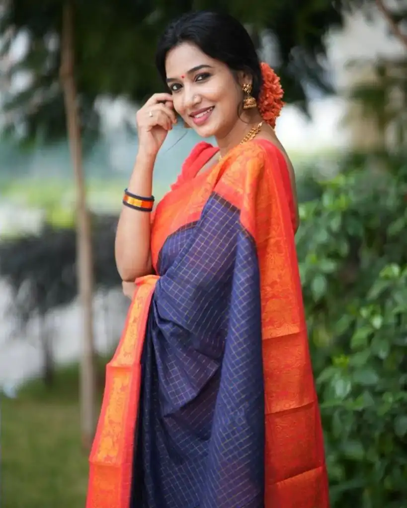 Navy Blue Soft Lichi Silk With Lace Saree | Sarees, Bollywood Sarees, Creative Sarees, Designer Sarees, Embroidered Sarees, Ethnic Saree, Modern Digital sarees, Party Wear Sarees
