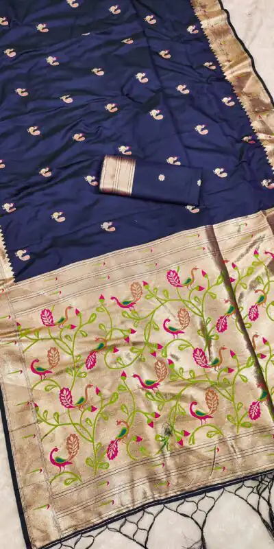 Navy Blue Soft Paithani Silk Lace Zari Work Saree | Sarees, Bollywood Sarees, Creative Sarees, Designer Sarees, Embroidered Sarees, Ethnic Saree, Modern Digital sarees, Party Wear Sarees