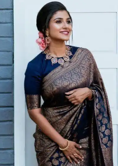 Navy Blue Soft Silk Jacquard Work On All Over Saree | Sarees, Bollywood Sarees, Creative Sarees, Designer Sarees, Embroidered Sarees, Ethnic Saree, Modern Digital sarees, Party Wear Sarees