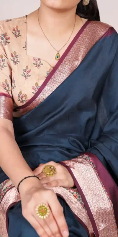 Navy Blue Tussar Silk With Viscose Border Printed Saree | Sarees, Bollywood Sarees, Creative Sarees, Designer Sarees, Embroidered Sarees, Ethnic Saree, Modern Digital sarees, Party Wear Sarees