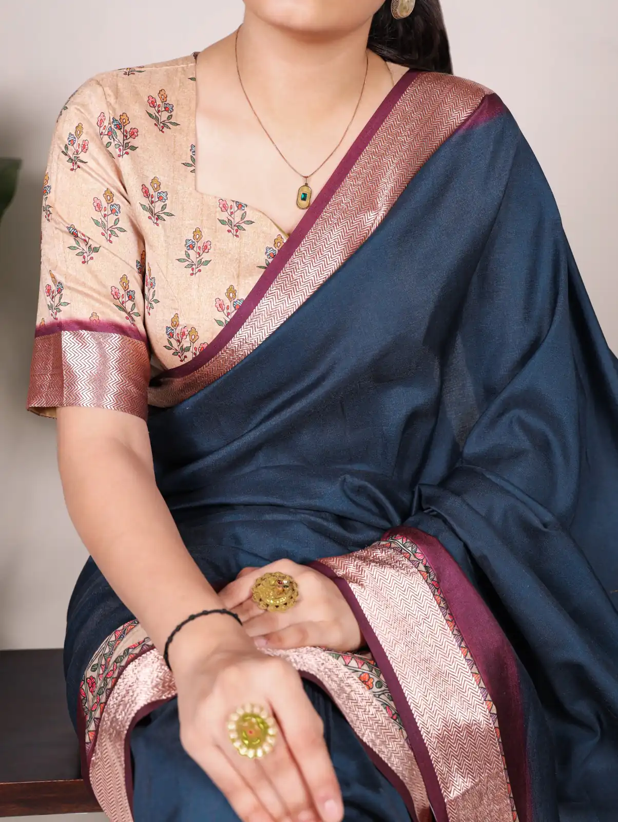 Navy Blue Tussar Silk With Viscose Border Printed Saree | Sarees, Bollywood Sarees, Creative Sarees, Designer Sarees, Embroidered Sarees, Ethnic Saree, Modern Digital sarees, Party Wear Sarees
