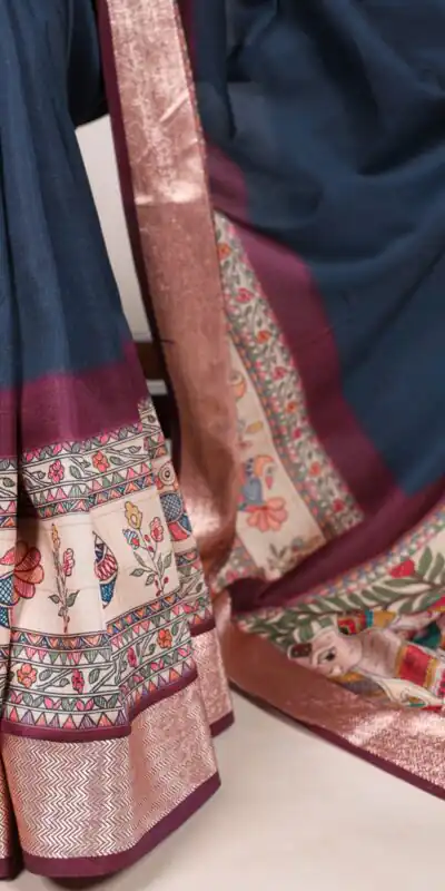 Navy Blue Tussar Silk With Viscose Border Printed Saree | Sarees, Bollywood Sarees, Creative Sarees, Designer Sarees, Embroidered Sarees, Ethnic Saree, Modern Digital sarees, Party Wear Sarees