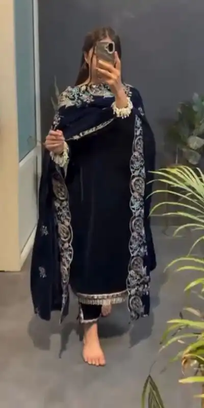 Navy Blue Viscose Velvet Lace Work Salwar Suit | Jump Suits, Tops & Bottoms, Track Suits, Salwar suit, Casual Suits, Creative suits, Designer Suits, Palazzo Suits, Party Wear Suits, Patiala Suits, Straight Suits, Trendy Wear