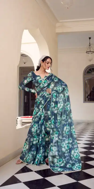 Navy Blue Weightless Floral Printed Saree | Sarees, Bollywood Sarees, Creative Sarees, Designer Sarees, Embroidered Sarees, Ethnic Saree, Modern Digital sarees, Party Wear Sarees