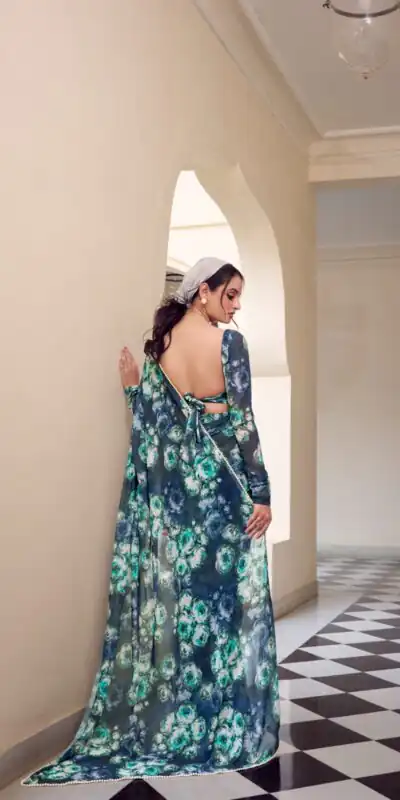 Navy Blue Weightless Floral Printed Saree | Sarees, Bollywood Sarees, Creative Sarees, Designer Sarees, Embroidered Sarees, Ethnic Saree, Modern Digital sarees, Party Wear Sarees