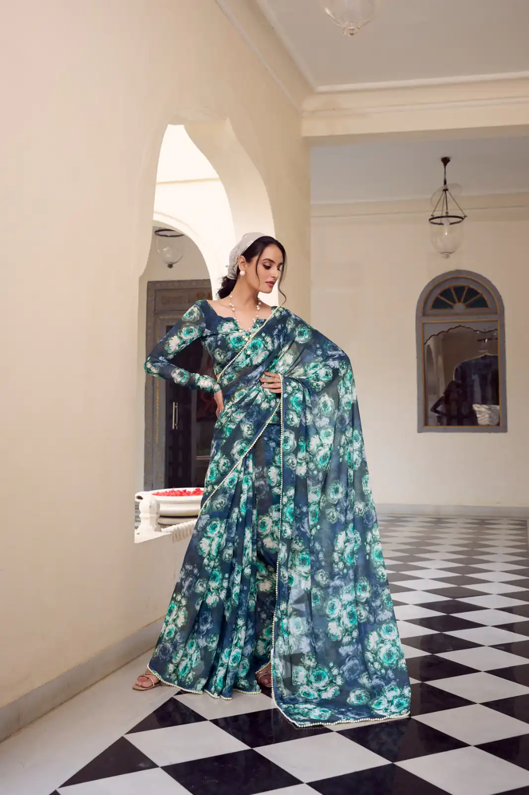 Navy Blue Weightless Floral Printed Saree | Sarees, Bollywood Sarees, Creative Sarees, Designer Sarees, Embroidered Sarees, Ethnic Saree, Modern Digital sarees, Party Wear Sarees
