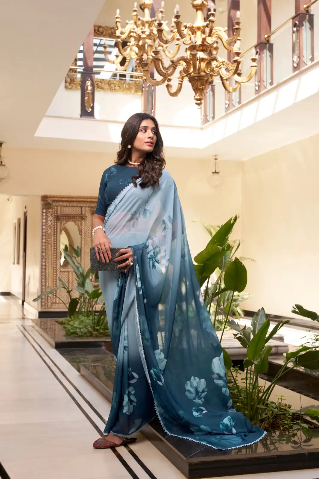 Navy Blue Weightless Printed Saree | Sarees, Bollywood Sarees, Creative Sarees, Designer Sarees, Embroidered Sarees, Ethnic Saree, Modern Digital sarees, Party Wear Sarees