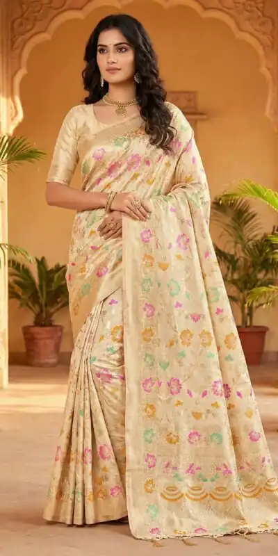 Off White Banarasi Silk Zari Work All Over Saree | Sarees, Bollywood Sarees, Creative Sarees, Designer Sarees, Embroidered Sarees, Ethnic Saree, Modern Digital sarees, Party Wear Sarees