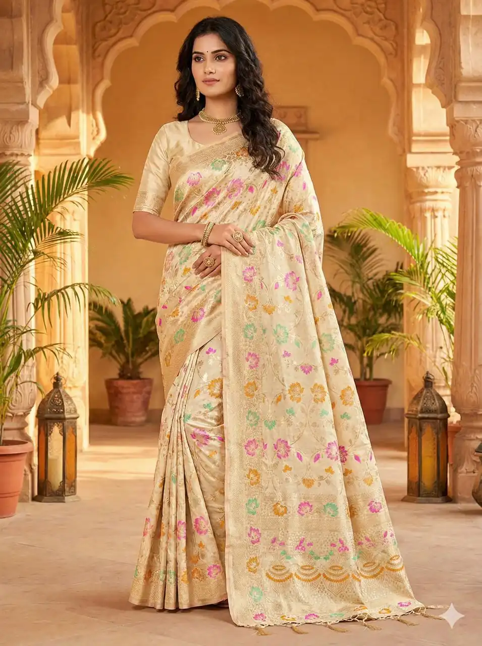 Off White Banarasi Silk Zari Work All Over Saree | Sarees, Bollywood Sarees, Creative Sarees, Designer Sarees, Embroidered Sarees, Ethnic Saree, Modern Digital sarees, Party Wear Sarees