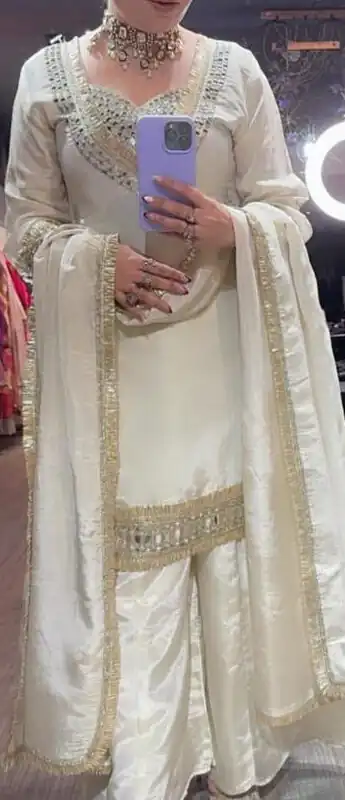 Off White Cosmos Embroidery Mirror Work Salwar Suit | Jump Suits, Salwar suit, Casual Suits, Creative suits, Designer Suits, Palazzo Suits, Party Wear Suits, Patiala Suits, Straight Suits