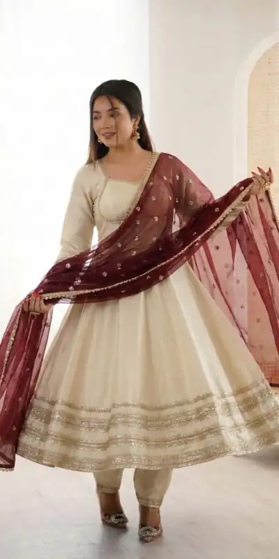 Off White Cosmos Gold Embroidery Work Gown | Gowns, Bollywood Gowns, Creative Gowns, Designer Gowns, Embroidered Gowns, Party Wear Gowns