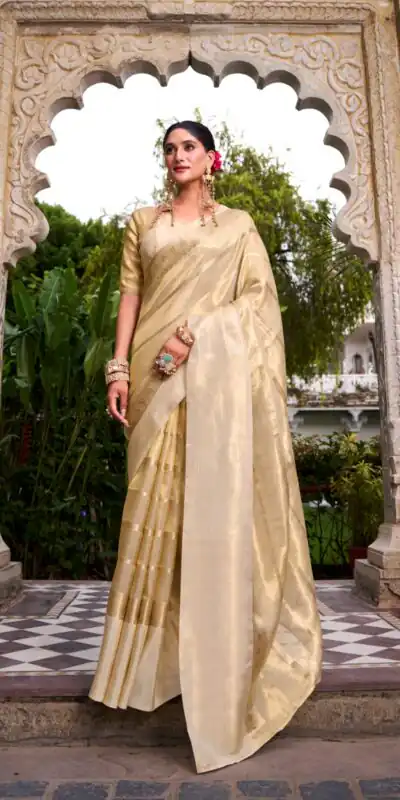 Off White Gold Tissue Zari Saree | Sarees, Bollywood Sarees, Creative Sarees, Designer Sarees, Embroidered Sarees, Ethnic Saree, Modern Digital sarees, Party Wear Sarees