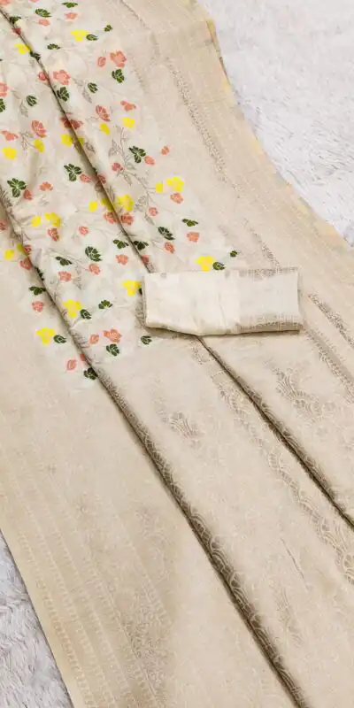 Off White Khaddi Pashmina Zari Work Saree | Sarees, Bollywood Sarees, Creative Sarees, Designer Sarees, Embroidered Sarees, Ethnic Saree, Modern Digital sarees, Party Wear Sarees