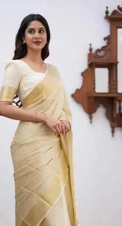 Off White Lichi Silk Border Jacquard Work Saree | Sarees, Bollywood Sarees, Creative Sarees, Designer Sarees, Embroidered Sarees, Ethnic Saree, Modern Digital sarees, Party Wear Sarees