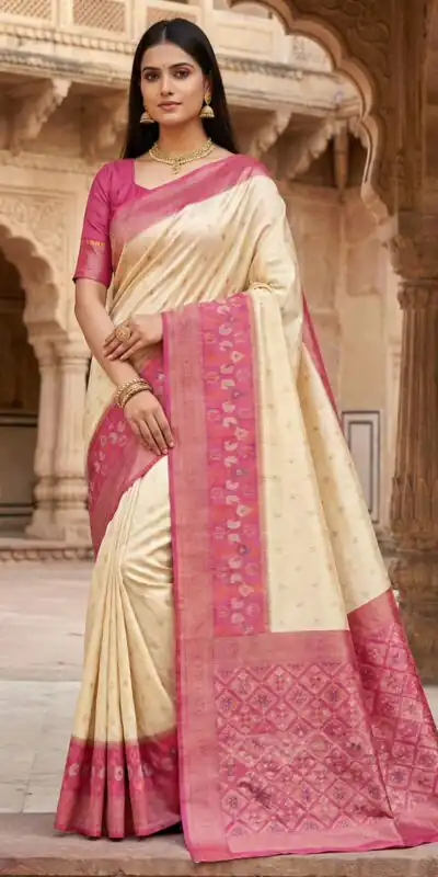 Off White Pochampalli Silk Zari Work Saree | Sarees, Bollywood Sarees, Creative Sarees, Designer Sarees, Embroidered Sarees, Ethnic Saree, Modern Digital sarees, Party Wear Sarees