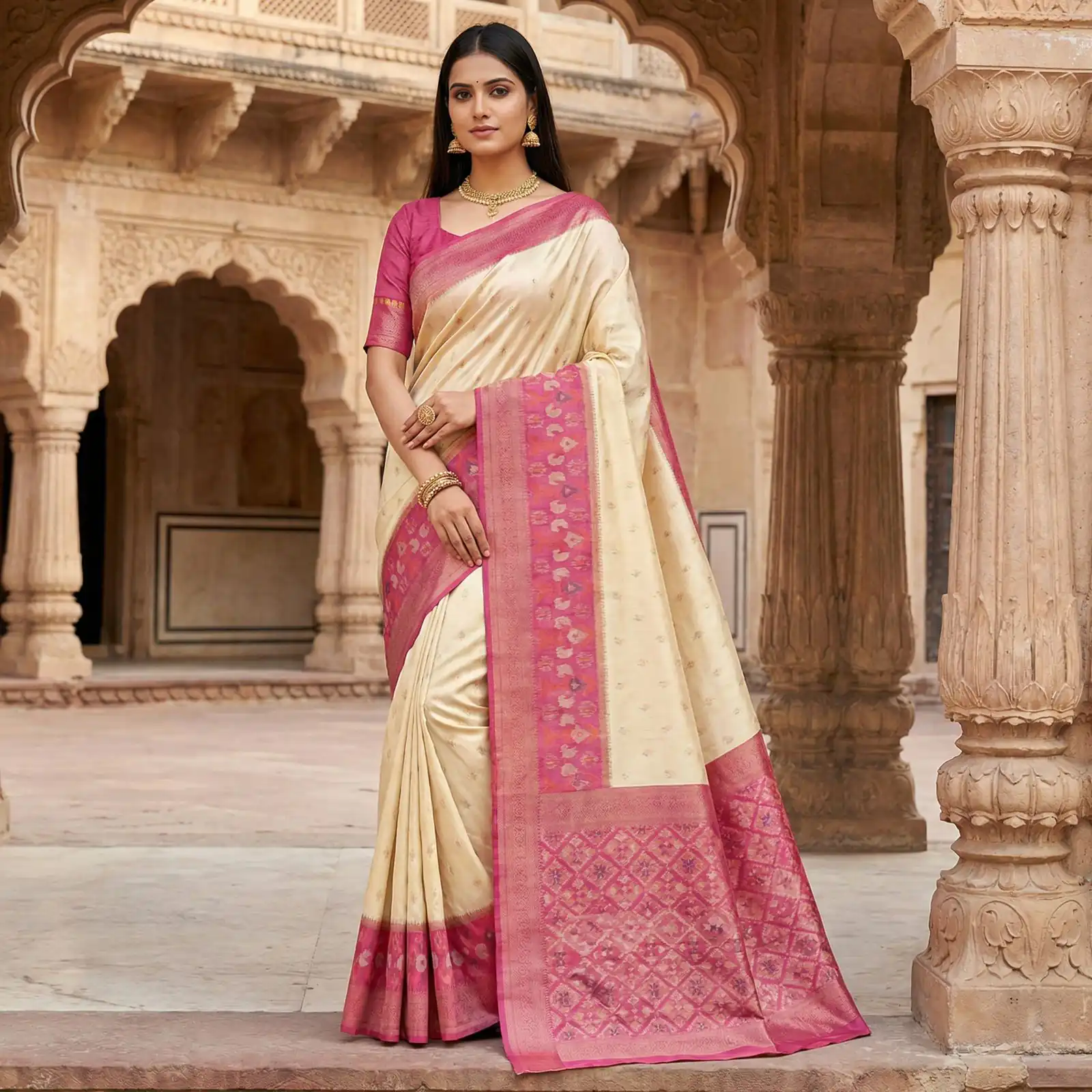 Off White Pochampalli Silk Zari Work Saree | Sarees, Bollywood Sarees, Creative Sarees, Designer Sarees, Embroidered Sarees, Ethnic Saree, Modern Digital sarees, Party Wear Sarees