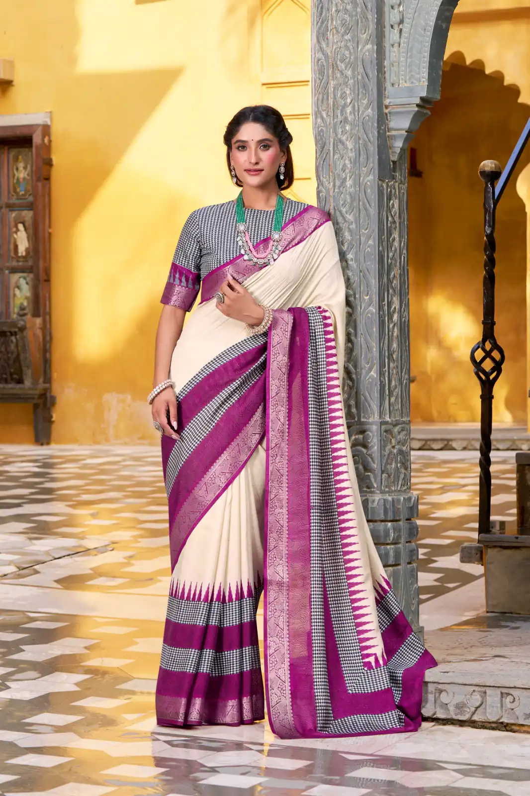 Off White Poly Cotton Printed Zari Saree | Sarees, Bollywood Sarees, Creative Sarees, Designer Sarees, Embroidered Sarees, Ethnic Saree, Modern Digital sarees, Party Wear Sarees