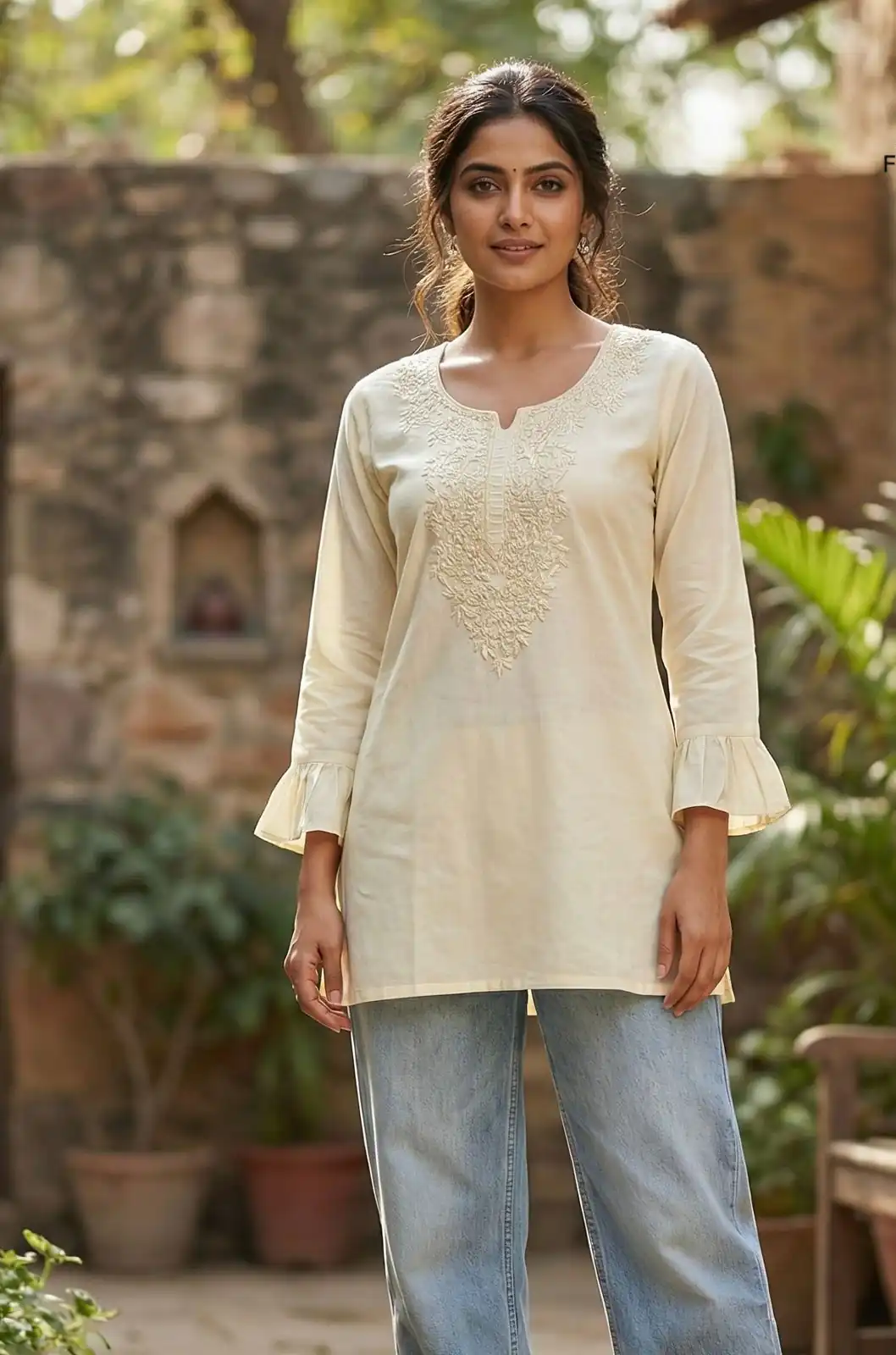 Off White Rayon Chikan Work Kurti | Kurti, Bollywood Kurti, Creative Kurtis, Designer Kurti, Party Wear Kurti, Selfie Kurti