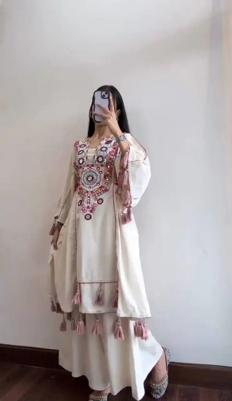 Off White Rayon Cotton Embroidery Mirror Work Salwar Suit | Jump Suits, Salwar suit, Casual Suits, Creative suits, Designer Suits, Palazzo Suits, Party Wear Suits, Patiala Suits, Straight Suits