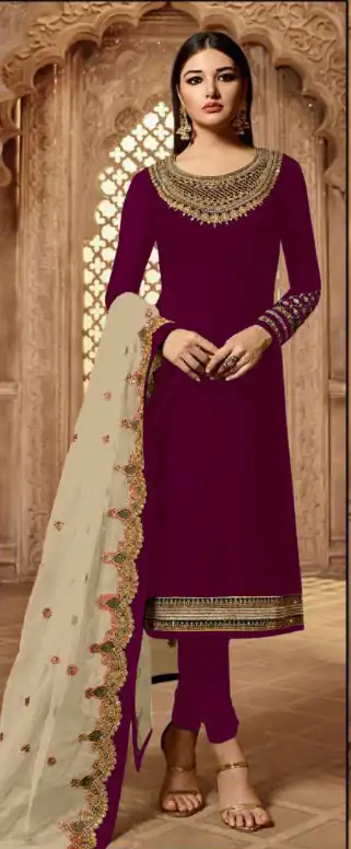 Off White Satin Georgette Stone Work Salwar Suit | Jump Suits, Salwar suit, Casual Suits, Creative suits, Designer Suits, Palazzo Suits, Party Wear Suits, Patiala Suits, Straight Suits