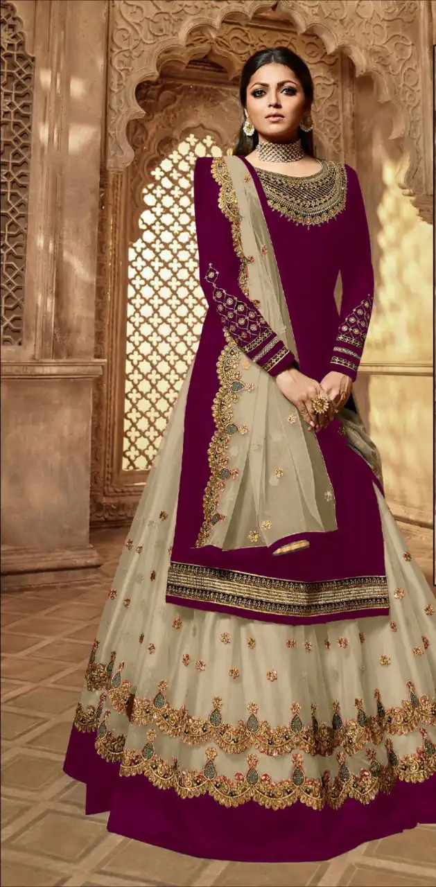 Off White Satin Georgette Stone Work Salwar Suit | Jump Suits, Salwar suit, Casual Suits, Creative suits, Designer Suits, Palazzo Suits, Party Wear Suits, Patiala Suits, Straight Suits