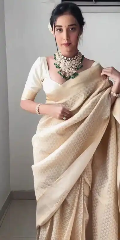Off White Soft Lichi Silk Golden Waving Saree | Sarees, Bollywood Sarees, Creative Sarees, Designer Sarees, Embroidered Sarees, Ethnic Saree, Modern Digital sarees, Party Wear Sarees
