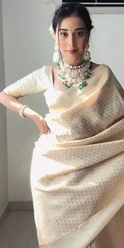 Off White Soft Lichi Silk Golden Waving Saree | Sarees, Bollywood Sarees, Creative Sarees, Designer Sarees, Embroidered Sarees, Ethnic Saree, Modern Digital sarees, Party Wear Sarees