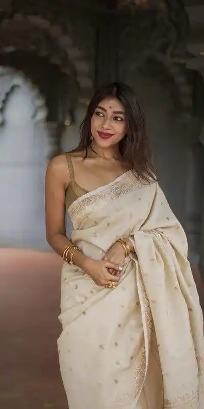 Off White Soft Lilan Slab Weaving Work Saree | Sarees, Bollywood Sarees, Creative Sarees, Designer Sarees, Embroidered Sarees, Ethnic Saree, Modern Digital sarees, Party Wear Sarees