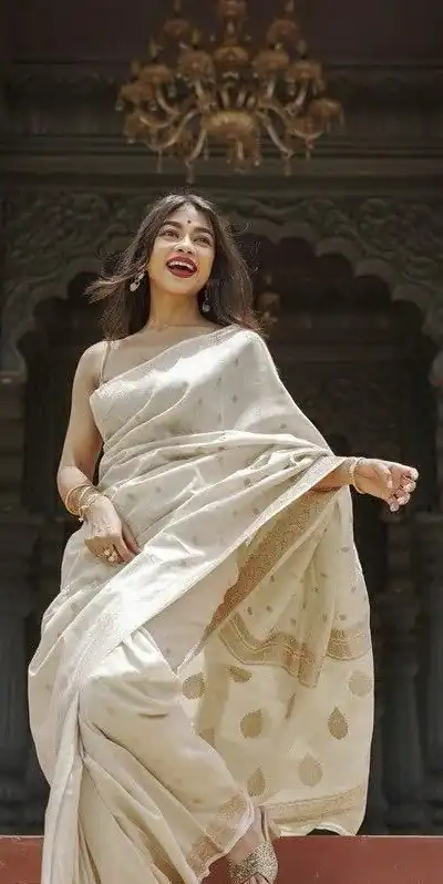 Off White Soft Lilan Slab Weaving Work Saree | Sarees, Bollywood Sarees, Creative Sarees, Designer Sarees, Embroidered Sarees, Ethnic Saree, Modern Digital sarees, Party Wear Sarees