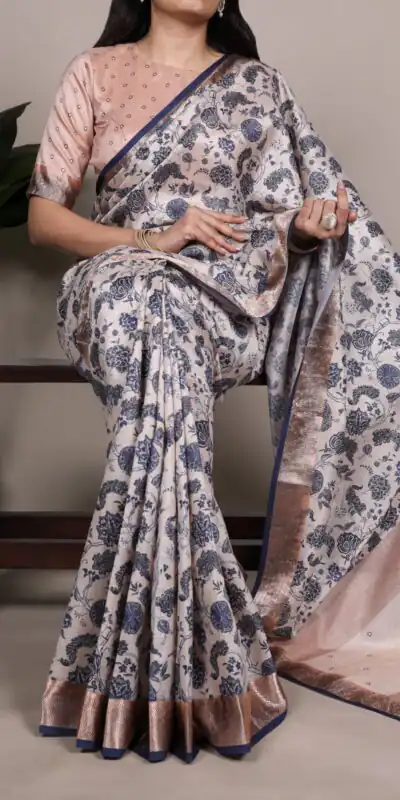Off White Tasar Silk With Printed Viscose Border Saree | Sarees, Bollywood Sarees, Creative Sarees, Designer Sarees, Embroidered Sarees, Ethnic Saree, Modern Digital sarees, Party Wear Sarees