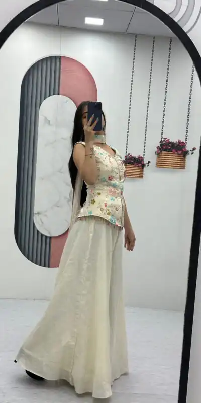 Off White Tissue Simmer Embroidery Work Salwar Suit | Jump Suits, Salwar suit, Casual Suits, Creative suits, Designer Suits, Palazzo Suits, Party Wear Suits, Patiala Suits, Straight Suits