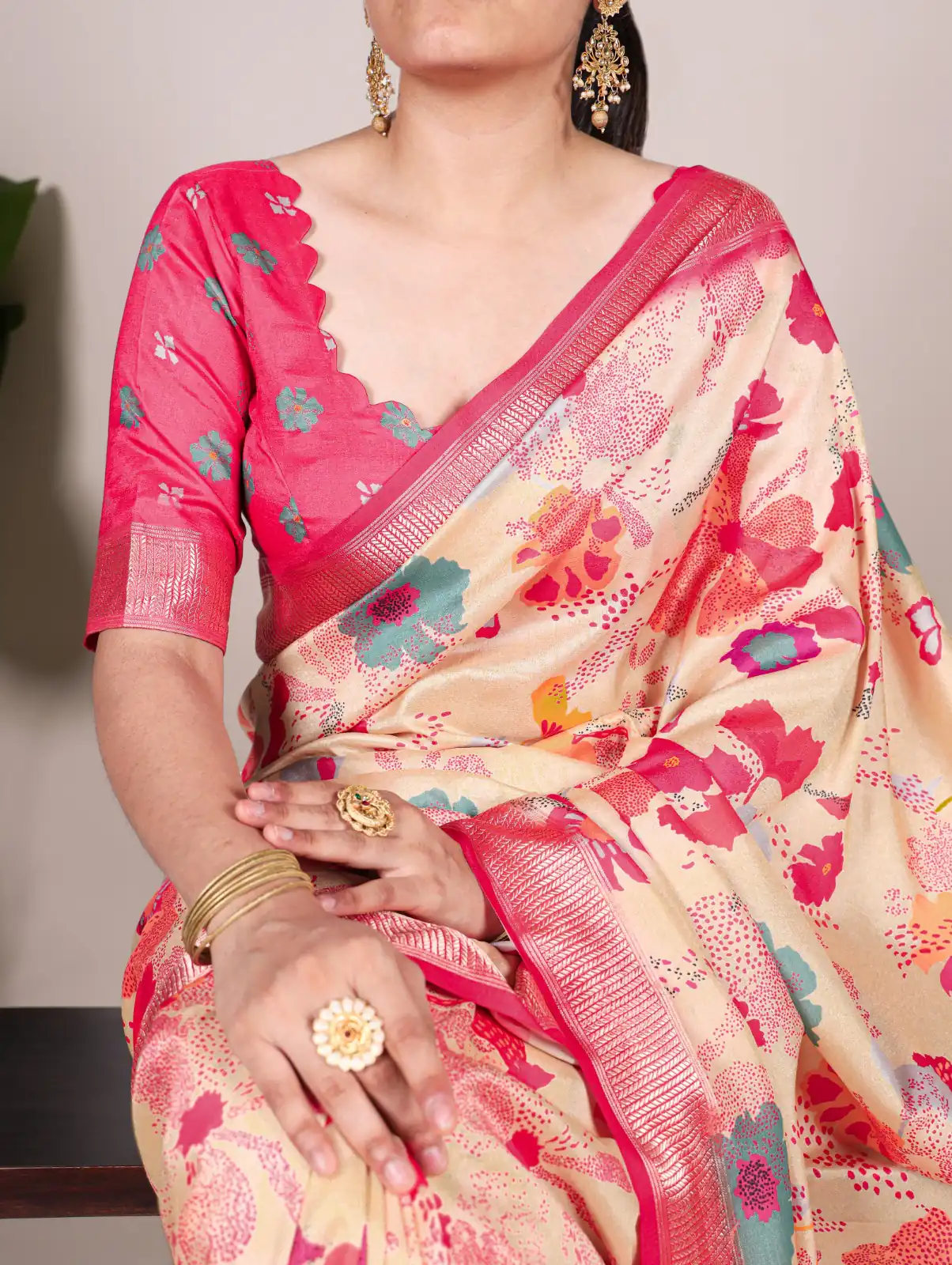 Off White Tussar Printed Saree | Sarees, Bollywood Sarees, Creative Sarees, Designer Sarees, Embroidered Sarees, Ethnic Saree, Modern Digital sarees, Party Wear Sarees