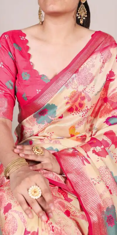 Off White Tussar Printed Saree | Sarees, Bollywood Sarees, Creative Sarees, Designer Sarees, Embroidered Sarees, Ethnic Saree, Modern Digital sarees, Party Wear Sarees