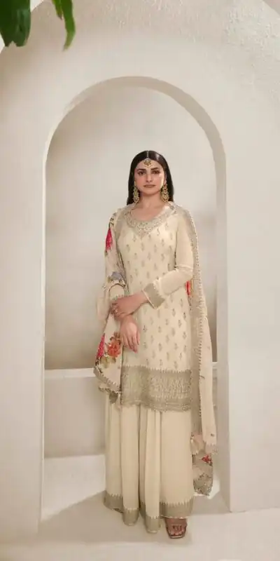 Off White Viscose Chinon Embroidery Work Salwar Suit | Jump Suits, Salwar suit, Casual Suits, Creative suits, Designer Suits, Palazzo Suits, Party Wear Suits, Patiala Suits, Straight Suits