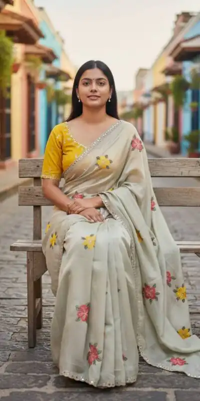 Off White Viscose Rangoli Embroidery Mirror Work Saree | Sarees, Bollywood Sarees, Creative Sarees, Designer Sarees, Embroidered Sarees, Ethnic Saree, Modern Digital sarees, Party Wear Sarees
