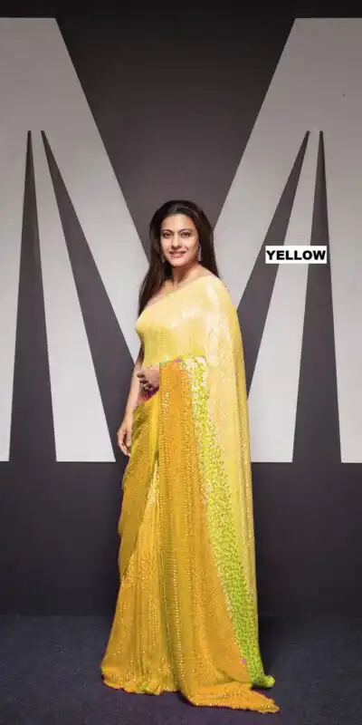 Off Yellow Padding Georgette Double Run Sequins Saree | Sarees, Bollywood Sarees, Creative Sarees, Designer Sarees, Embroidered Sarees, Ethnic Saree, Modern Digital sarees, Party Wear Sarees