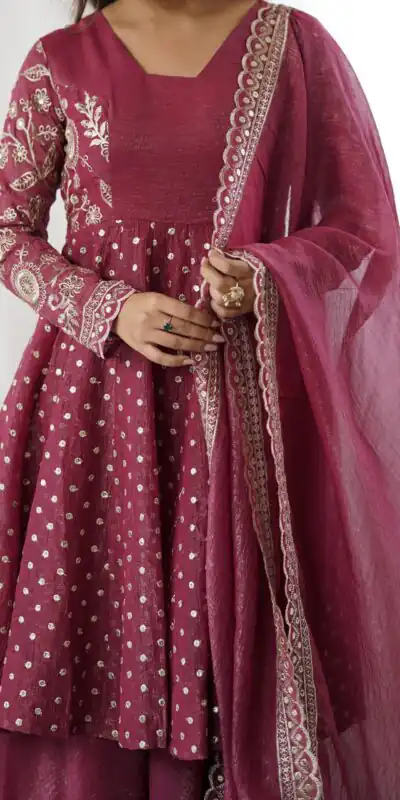 Onion Crunchy Silk Embroidery Work Salwar Suit | Jump Suits, Salwar suit, Casual Suits, Creative suits, Designer Suits, Palazzo Suits, Party Wear Suits, Patiala Suits, Straight Suits