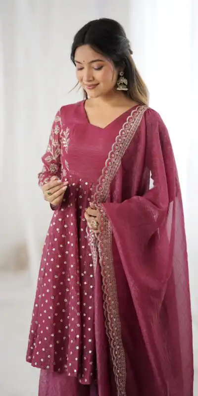 Onion Crunchy Silk Embroidery Work Salwar Suit | Jump Suits, Salwar suit, Casual Suits, Creative suits, Designer Suits, Palazzo Suits, Party Wear Suits, Patiala Suits, Straight Suits