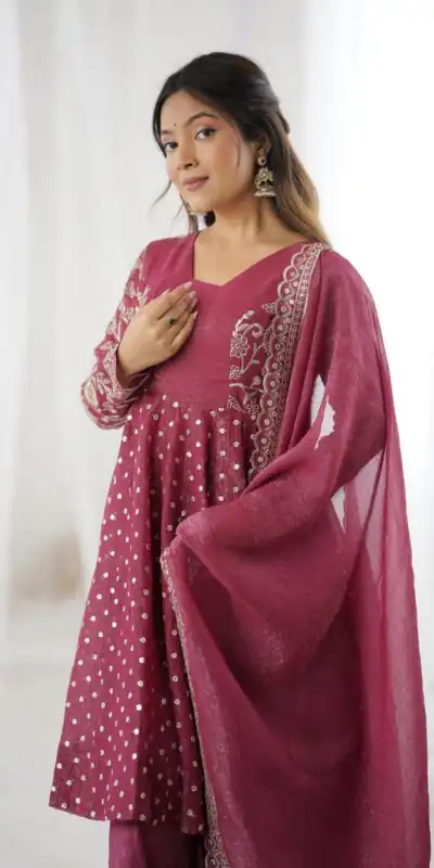Onion Crunchy Silk Embroidery Work Salwar Suit | Jump Suits, Salwar suit, Casual Suits, Creative suits, Designer Suits, Palazzo Suits, Party Wear Suits, Patiala Suits, Straight Suits
