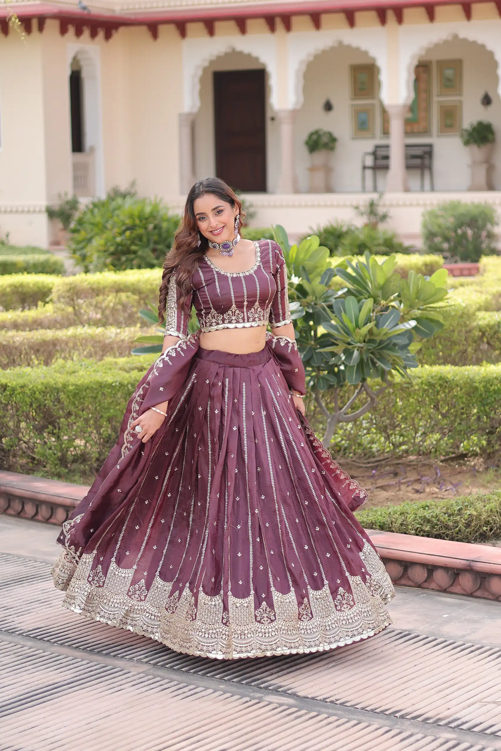 Onion Gold Crush Embroidery Zari Work Lehenga Choli | Lehenga, Bollywood Lehenga, Creative Lehenga, Designer Lehenga, Embroidered Lehenga, Party Wear Lehenga